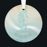 Beach House Seahorse Aqua Blue ID623 Ornament<br><div class="desc">Dit acrylzandontwerp in de zachte kleuren van zee en ornament stelt u in staat om eenvoudig uw eigen naam en tekst toe te voegen met behulp van de meegeleverde sjabloon. Het eenvoudige zeepaardje afbeelding op een benauwde, waterverf achtergrond wordt gemarkeerd door een golfaccent in aqua en wit. Als je niet...</div>