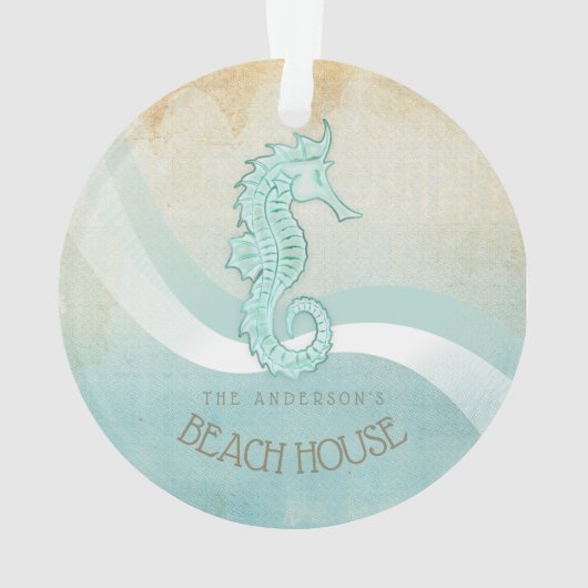 Beach House Seahorse Aqua Blue ID623 Ornament (achterkant)