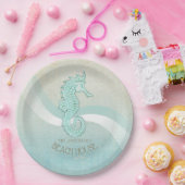 Beach House Seahorse Aqua Blue ID623 Papieren Bordje (Feest)