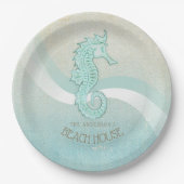 Beach House Seahorse Aqua Blue ID623 Papieren Bordje (Voorkant)