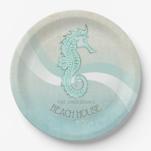 Beach House Seahorse Aqua Blue ID623 Papieren Bordje (Voorkant)