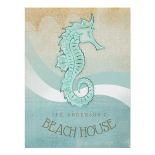 Beach House Seahorse Aqua Blue ID623 Perfect Poster