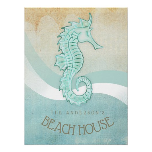 Beach House Seahorse Aqua Blue ID623 Perfect Poster (Voorkant)