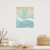 Beach House Seahorse Aqua Blue ID623 Poster (Keuken)
