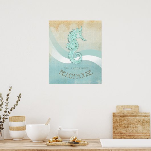 Beach House Seahorse Aqua Blue ID623 Poster (Keuken)