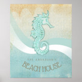 Beach House Seahorse Aqua Blue ID623 Poster (Voorkant)
