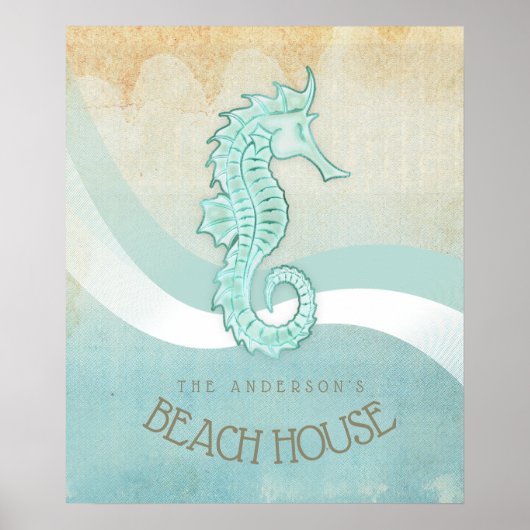 Beach House Seahorse Aqua Blue ID623 Poster (Voorkant)
