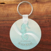 Beach House Seahorse Aqua Blue ID623 Sleutelhanger (Voorkant)
