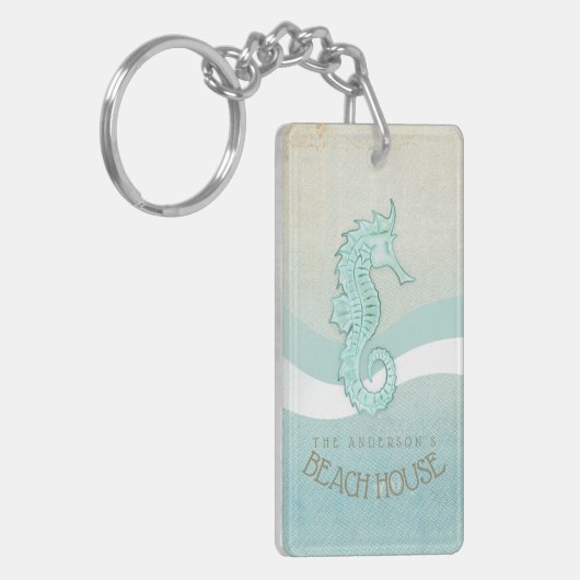 Beach House Seahorse Aqua Blue ID623 Sleutelhanger (Voorkant Links)