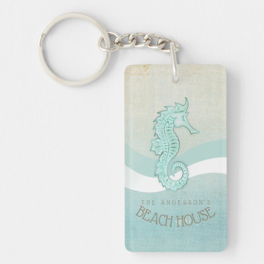 Beach House Seahorse Aqua Blue ID623 Sleutelhanger (Voorkant)