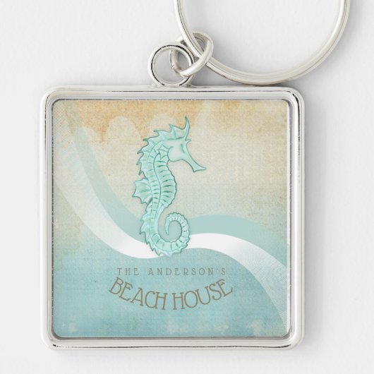 Beach House Seahorse Aqua Blue ID623 Sleutelhanger (Voorkant)
