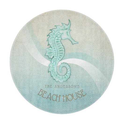 Beach House Seahorse Aqua Blue ID623 Snijplank (Voorkant)