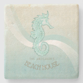 Beach House Seahorse Aqua Blue ID623 Stenen Onderzetter