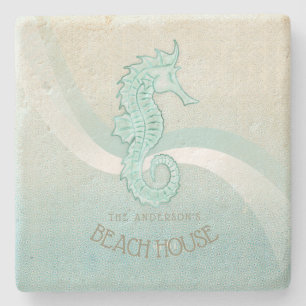 Beach House Seahorse Aqua Blue ID623 Stenen Onderzetter
