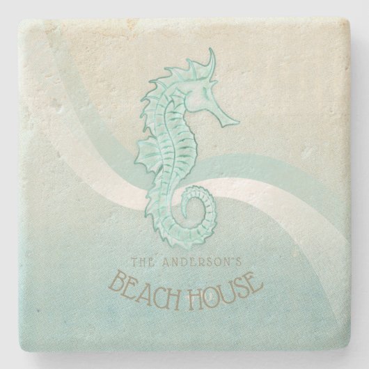 Beach House Seahorse Aqua Blue ID623 Stenen Onderzetter (Voorkant)