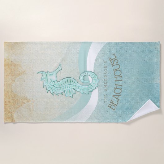 Beach House Seahorse Aqua Blue ID623 Strandlaken (Voorkant)