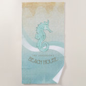 Beach House Seahorse Aqua Blue ID623 Strandlaken (Voorkant)