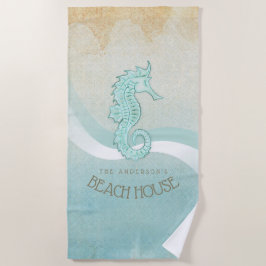 Beach House Seahorse Aqua Blue ID623 Strandlaken