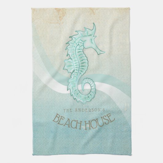 Beach House Seahorse Aqua Blue ID623 Theedoek (Verticaal)