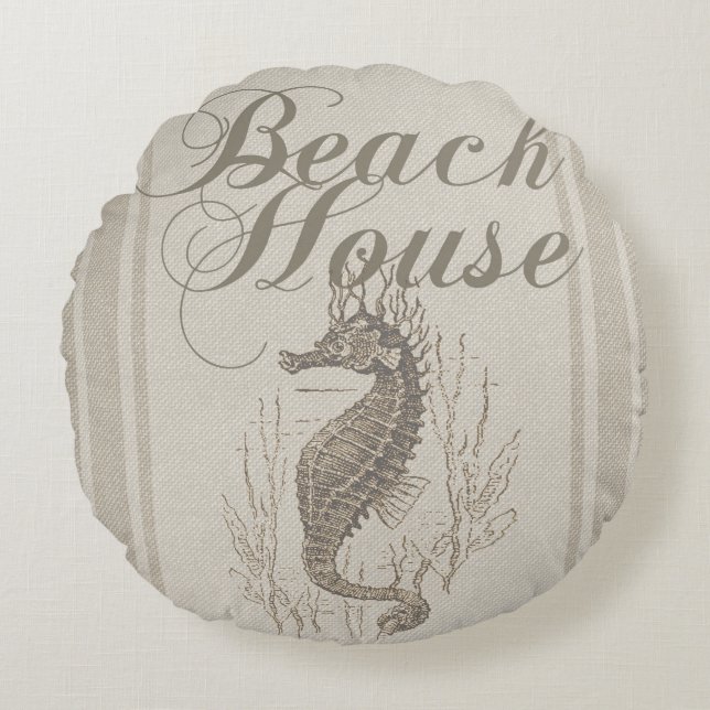 Beach House Seahorse Seashore Rond Kussen (Voorkant)
