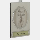 Beach House Seahorse Seashore Verzilverd Banner Ornament (Rechts)