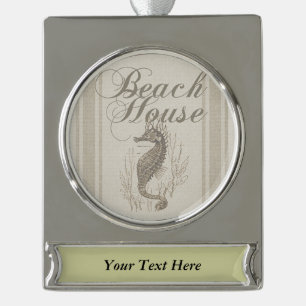 Beach House Seahorse Seashore Verzilverd Banner Ornament