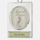 Beach House Seahorse Seashore Verzilverd Banner Ornament (Links)
