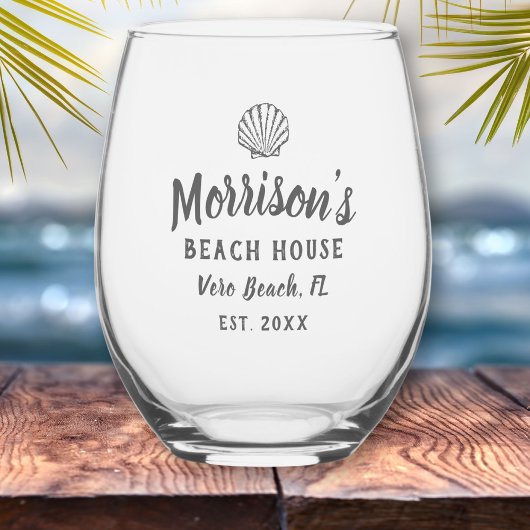 Beach House Seashell Clam Shell Gepersonaliseerde  Wijnglas Zonder Voet