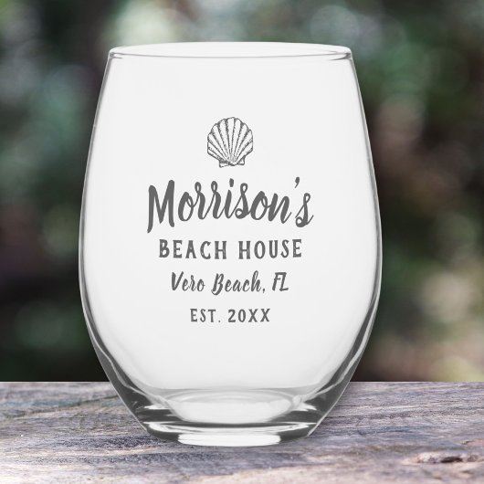 Beach House Seashell Clam Shell Gepersonaliseerde  Wijnglas Zonder Voet