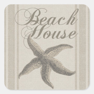 Beach House Starfish Seashore Vierkante Sticker