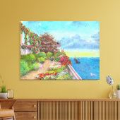 Beach House Tuin met zeilboot Canvas Afdruk (Insitu (Woonkamer))