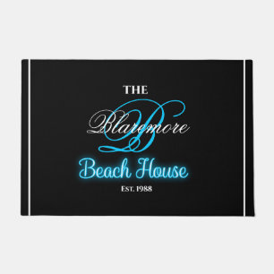 Beach House Turquoise Initiaal White Name Monogram Deurmat