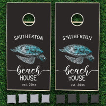 Beach House Turtle Black Turquoise Familienaam Est