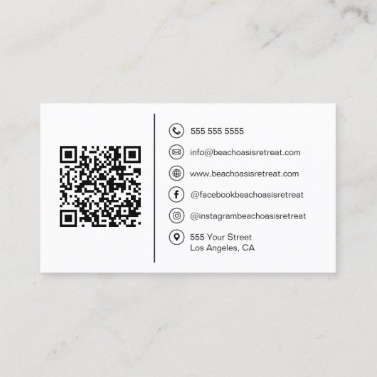 Beach House Vakantiehuis QR Social Media iconen Visitekaartje (Achterkant)