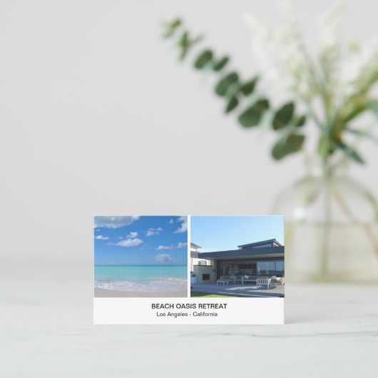 Beach House Vakantiehuis QR Social Media iconen Visitekaartje (Staand voorkant)