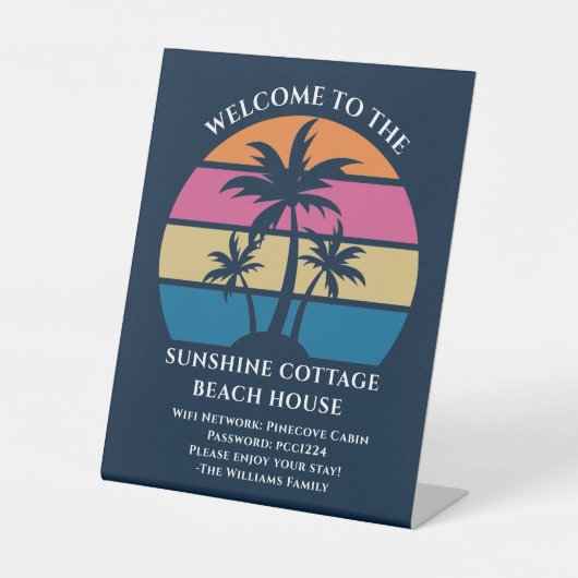 Beach House Vakantiehuis Welkom en Wifi Reclamebord Met Voetstuk (Voorkant)