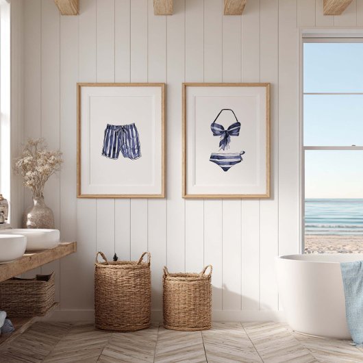 Beach House Wall Art,  gestreept badpak set