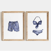 Beach House Wall Art,  gestreept badpak set