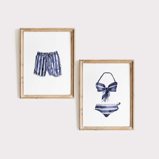Beach House Wall Art, gestreept badpak set