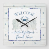 Beach House Waterverf Adirondack-stoel Crab Name Vierkante Klok (Voorkant)