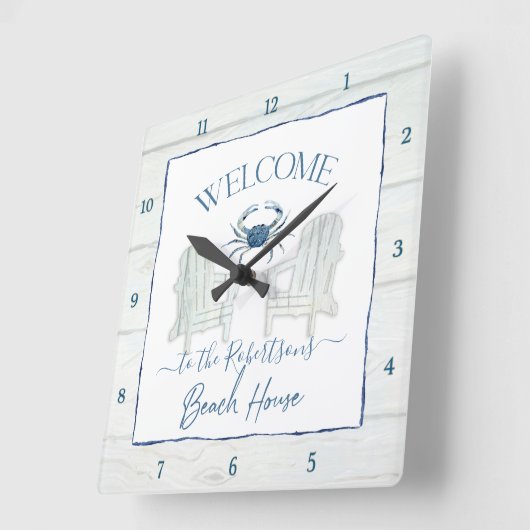 Beach House Waterverf Adirondack-stoel Crab Name Vierkante Klok (Hoek)