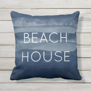 Beach House Waterverf Navy Blue Ocean Buitenkussen