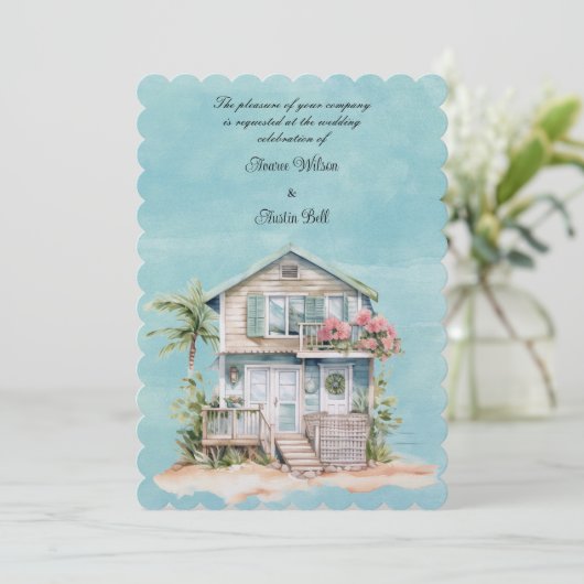 Beach House Wedding Kaart (Staand voorkant)