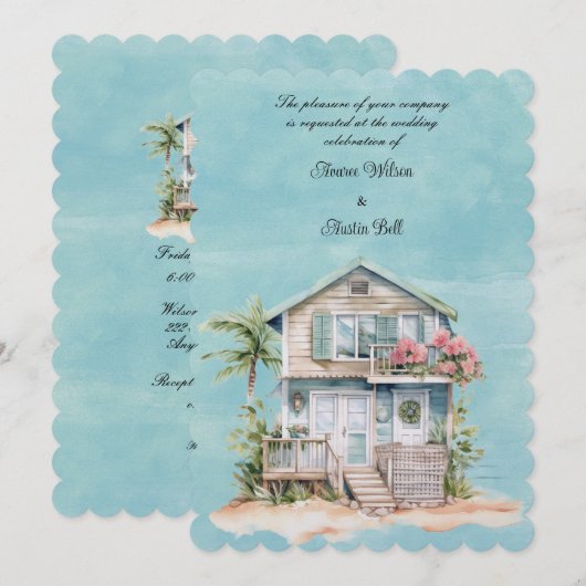 Beach House Wedding Kaart (Voorkant / Achterkant)