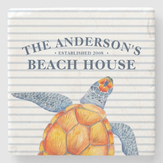 Beach House Zee Turtle Family Name Stenen Onderzetter (Voorkant)