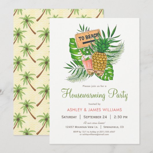Beach Housewarming Party Uitnodiging (Voorkant / Achterkant)