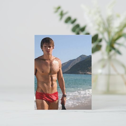 Beach Hunk Briefkaart (Staand voorkant)