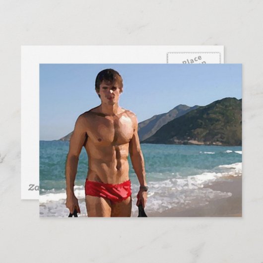 Beach Hunk Briefkaart (Voorkant / Achterkant)