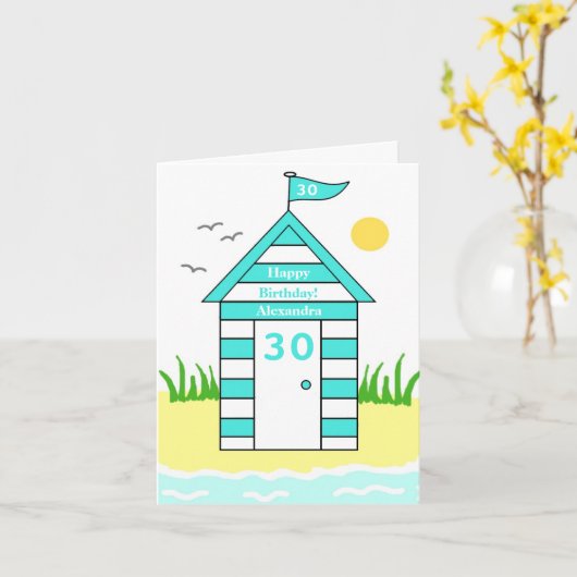 Beach Hut 30th Card Kaart (Gele Bloem)