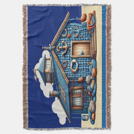 Beach Hut KNIT AFBEELDING Deken (Voorkant Verticaal)